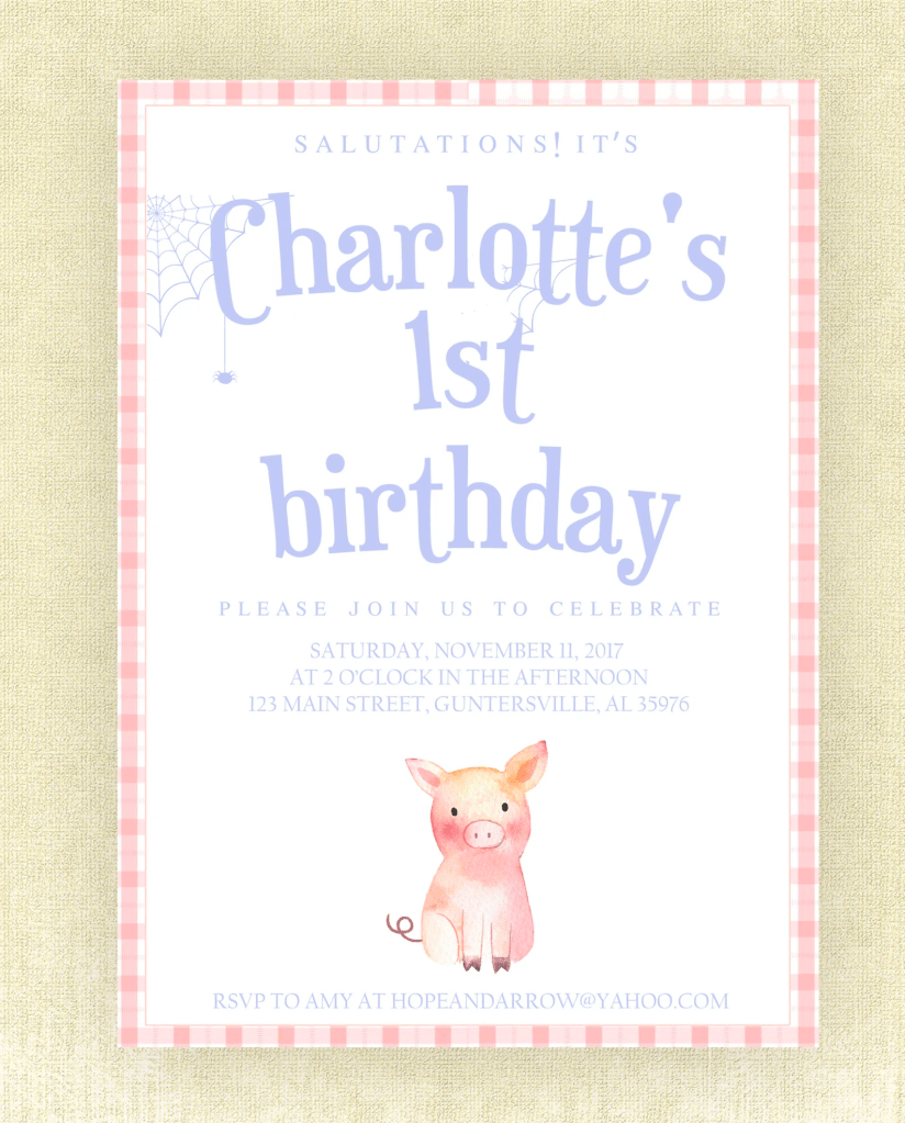 Charlotte's Web Birthday Party Invitation
